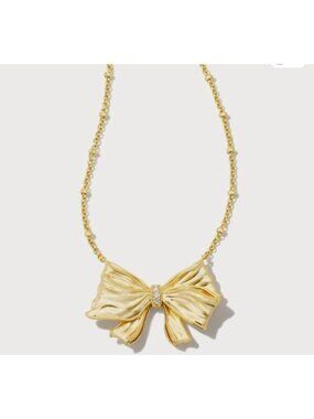 Kendra Scott X LoveShackFancy NWOT Gold Bow Necklace With Pink Dust Bag